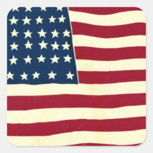 Sticker Carré Drapeau américain patriotique vintage, Quatre juil