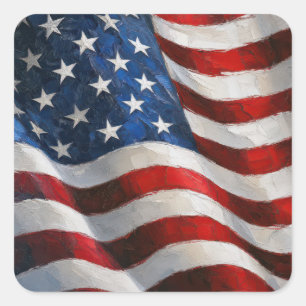 Sticker Carré Drapeau américain peinture impasto