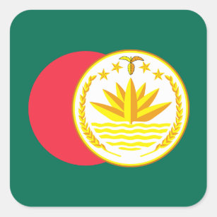 Sticker Carré Drapeau bangladais et emblème national, Bangladesh