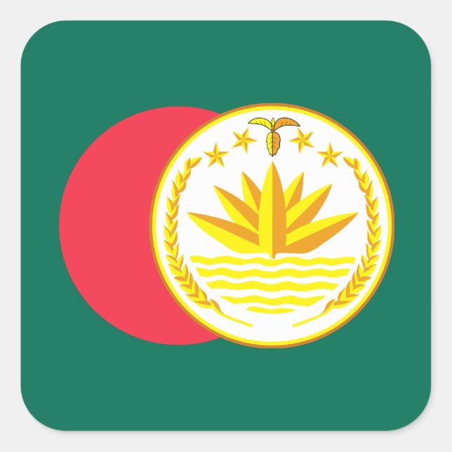 Sticker Carré Drapeau bangladais et emblème national, Bangladesh (Devant)
