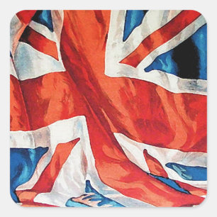 Sticker Carré Drapeau britannique de la guerre Vintage Wavy Unio