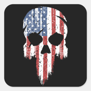 Sticker Carré Drapeau crânien américain Patriotique militaire