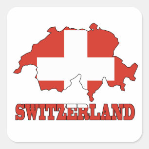 Sticker Carré Drapeau dans la carte de la Suisse