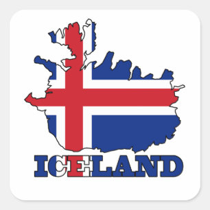 Sticker Carré Drapeau dans la carte de l'Islande