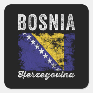 Sticker Carré Drapeau de Bosnie-Herzégovine en détresse