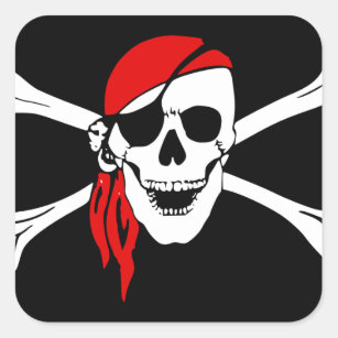 Sticker Carré Drapeau de crâne de pirate