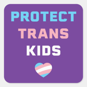 Sticker Carré Drapeau de fierté Protéger les enfants trans Cœur
