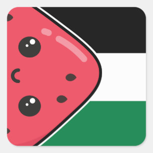 Sticker Carré Drapeau de la Palestine mignonne avec Palestin san