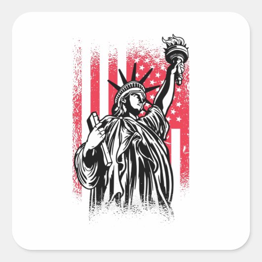 Sticker Carré Drapeau De La Statue De La Liberté Avec États-Unis (Devant)
