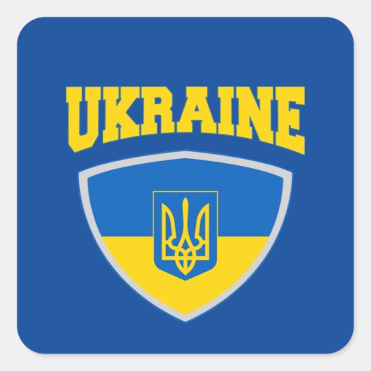 Sticker Carré Drapeau De L'Ukraine & Emblème (Devant)