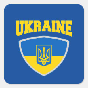 Sticker Carré Drapeau De L'Ukraine & Emblème