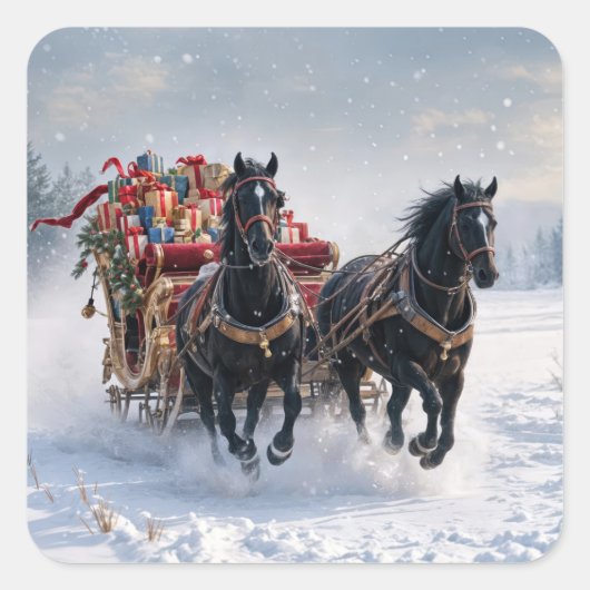 Sticker Carré Drapeau De Noël Rempli De Cadeaux (Devant)