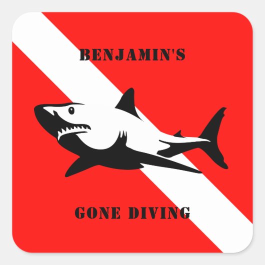 Sticker Carré Drapeau de plongée et requin personnalisés (Devant)