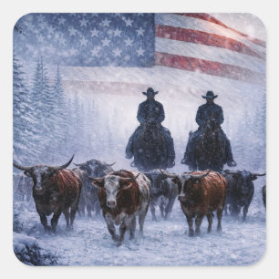 Sticker Carré Drapeau de vaches de cow-boys de vacances de Noël