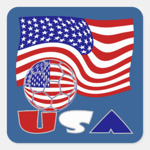 Sticker Carré Drapeau des États-Unis USA ballon de football Fond
