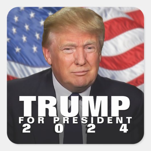 Sticker Carré Drapeau Donald Trump pour le président 2024 (Devant)
