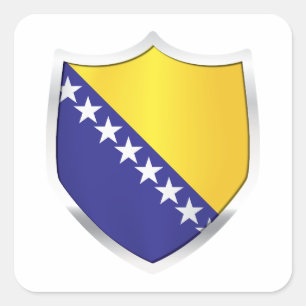Sticker Carré Drapeau du Bouclier d'argent de Bosnie-Herzégovine