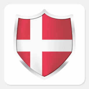Sticker Carré Drapeau du bouclier d'argent du Danemark