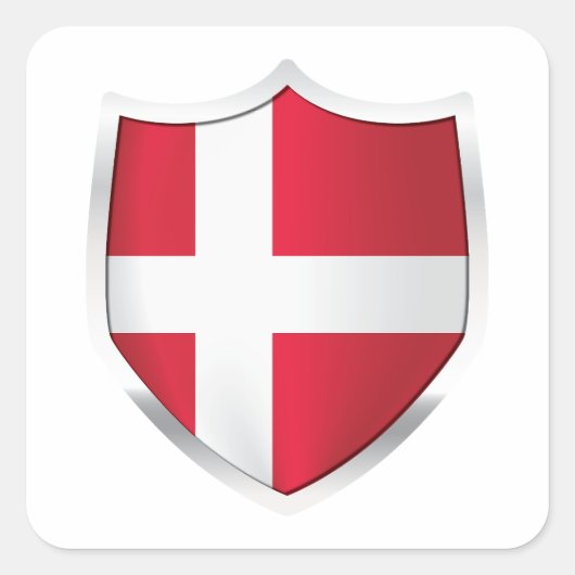 Sticker Carré Drapeau du bouclier d'argent du Danemark (Devant)