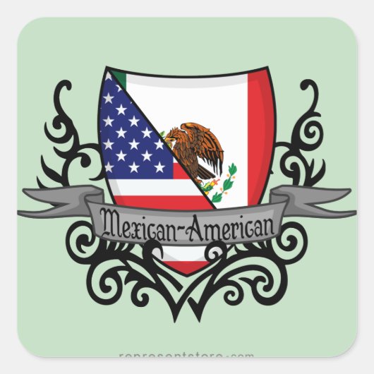 Sticker Carré Drapeau du Bouclier mexicain américain (Devant)
