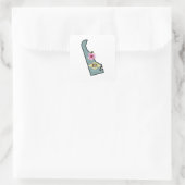 Sticker Carré Drapeau du Delaware avec fleur d'état (Sac)