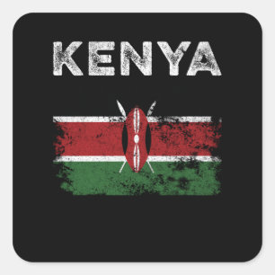 Sticker Carré Drapeau du Kenya en détresse - Drapeau du Kenya