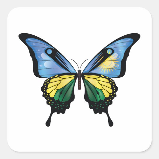 Sticker Carré Drapeau du papillon d'hirondelle du Rwanda (Devant)