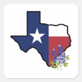Sticker Carré Drapeau du Texas avec bleu fleur d'État (Devant)