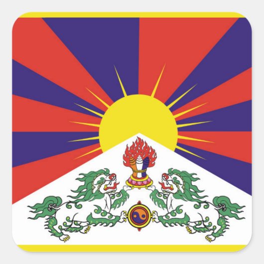 Sticker Carré Drapeau du Tibet - Drapeau du lion des neiges (Devant)