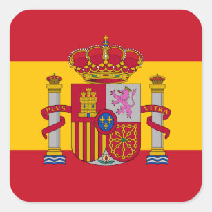 Sticker Carré Drapeau espagnol et armoiries de l'Espagne