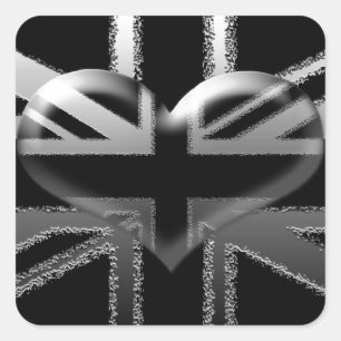 Sticker Carré Drapeau et coeur modernes d'Union Jack