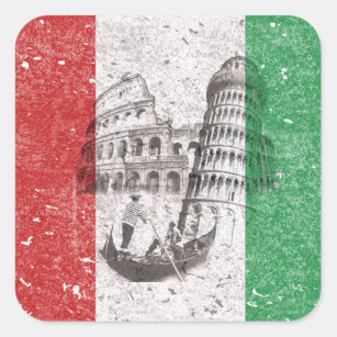 Sticker Carré Drapeau et symboles de l'Italie