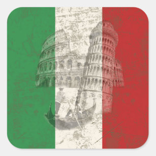 Sticker Carré Drapeau et symboles de l'Italie ID157