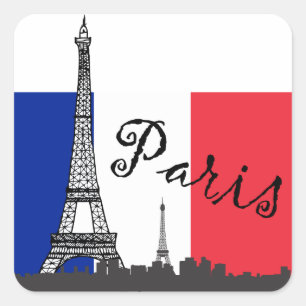 Sticker Carré Drapeau français et Tour Eiffel