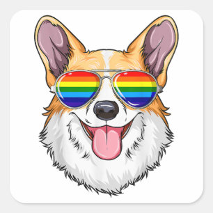 Sticker Carré Drapeau Gay pride Corgi LGBT Lunettes de soleil ar