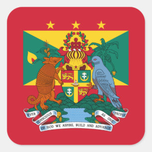 Sticker Carré Drapeau grenadien et armoiries, Drapeau de la Gren