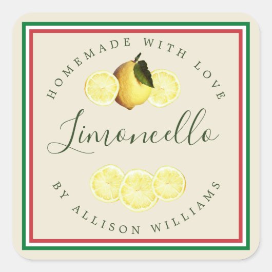 Sticker Carré Drapeau italien de Limoncello fait maison sur mesu (Devant)