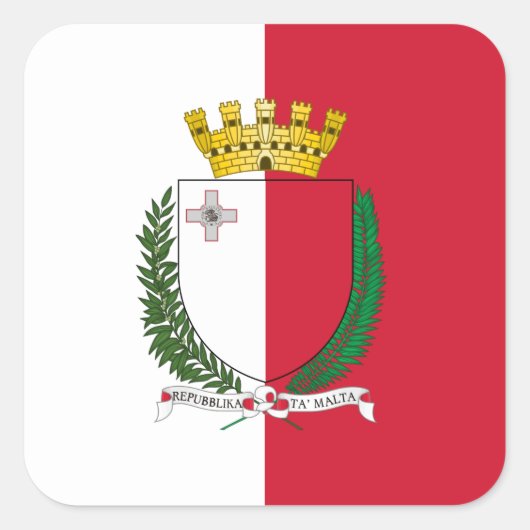 Sticker Carré Drapeau maltais et armoiries, Drapeau de Malte (Devant)