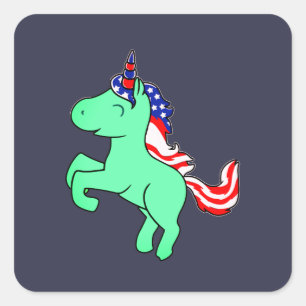 Sticker Carré Drapeau Mane caricature Unicorn Mint Green Patriot