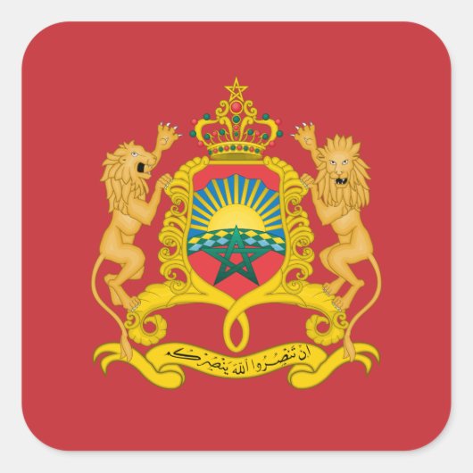 Sticker Carré Drapeau marocain et armoiries, Drapeau du Maroc (Devant)