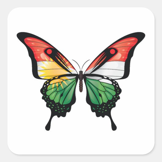Sticker Carré Drapeau papillon du Kurdistan (Devant)