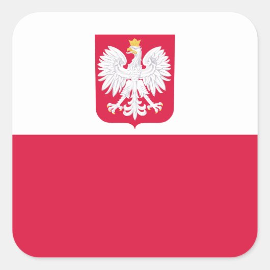 Sticker Carré Drapeau polonais et armoiries, Drapeau de Pologne (Devant)