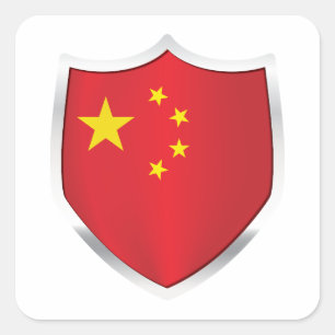 Sticker Carré Drapeau Silver Shield pour la Chine