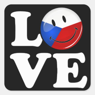 Sticker Carré Drapeau souriant Love Czech Republic