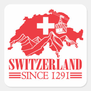 Sticker Carré Drapeau Suisse depuis 1291 Montagnes