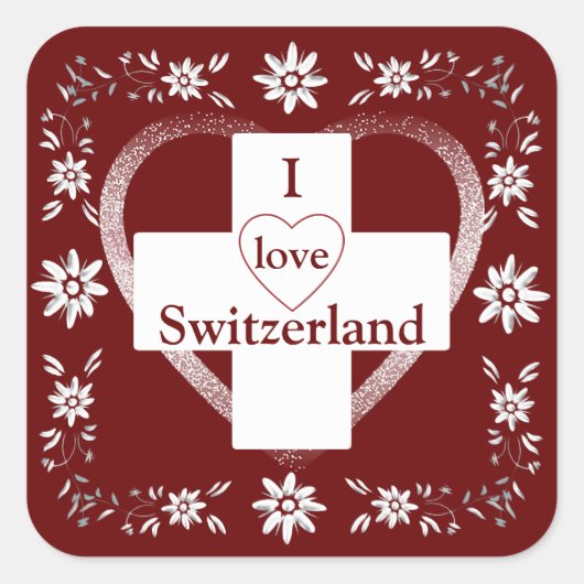 Sticker Carré Drapeau suisse et edelweiss (Devant)