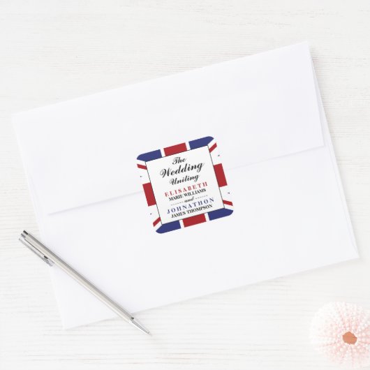 Sticker Carré Drapeau Union Jack Mariage britannique (Enveloppe)