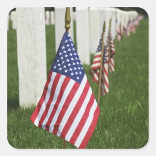 Sticker Carré Drapeaux américains sur les tombes de vétérans amé