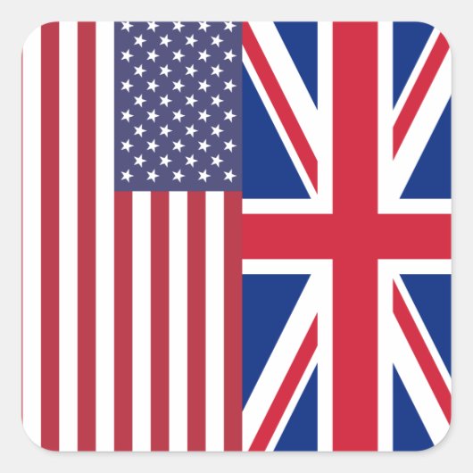 Sticker Carré Drapeaux Union Jack et États-Unis d'Amérique (Devant)
