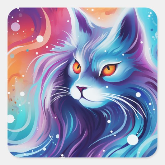 Sticker Carré Dream Cat monde Abstrait des couleurs (Devant)